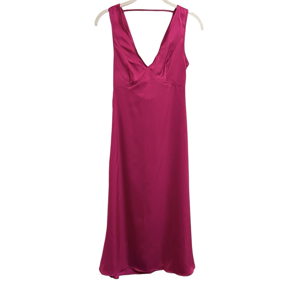 Cider Vibrant Red V-neck Satin Cowl Back Midi Slip Dress Formal Prom Wedding XXS